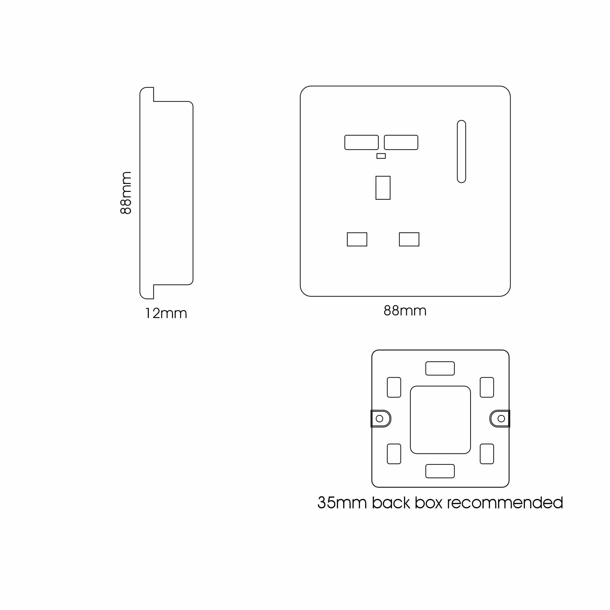 1 Gang Switched Single Socket 13A With 2 x USB-A 10W (Shared) With Neon Insert Piano Black ART-SKT13USBBK  Trendi Piano Black